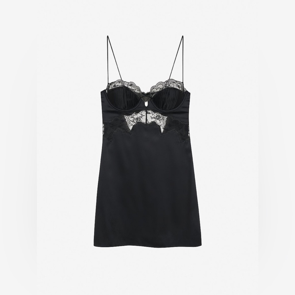 FOR LOVE & LEMONS BRIE BLACK SLIP DRESS Mini SIZE M